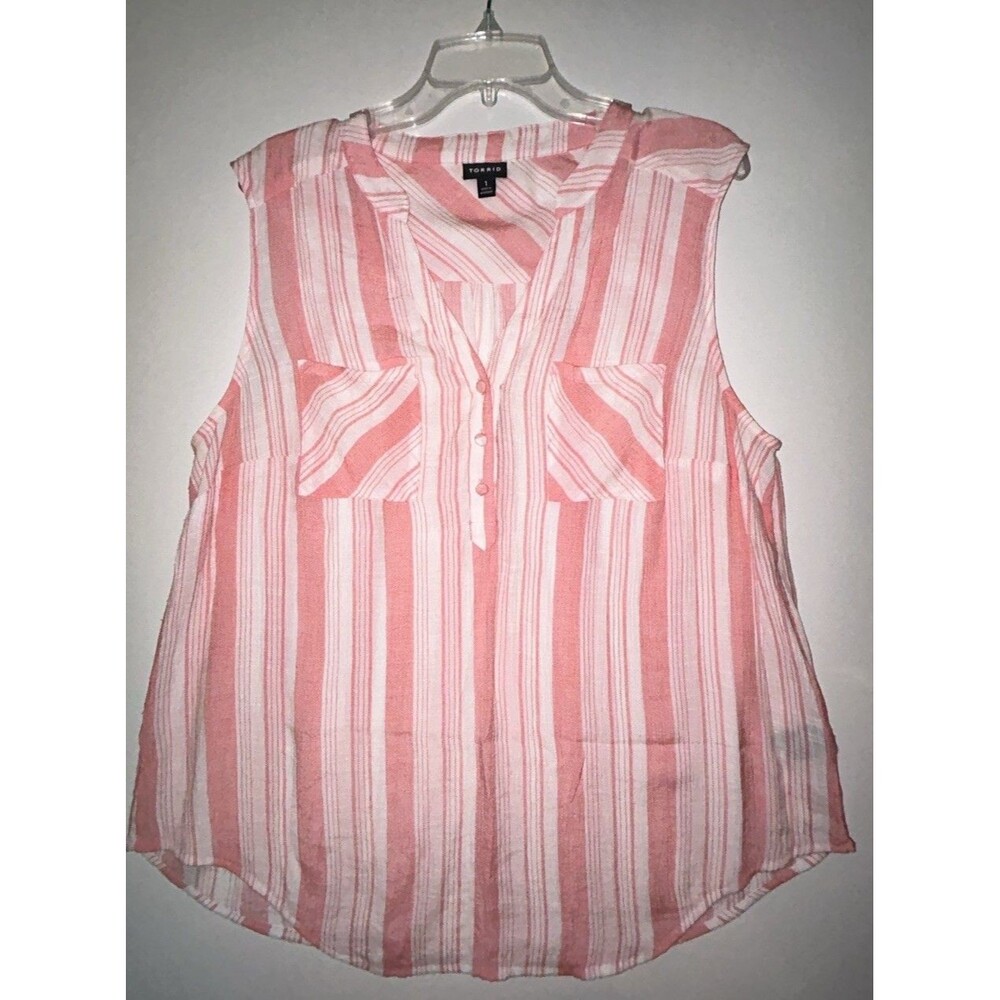 Torrid Harper Gauze Pullover Tank 1X Pink White Striped